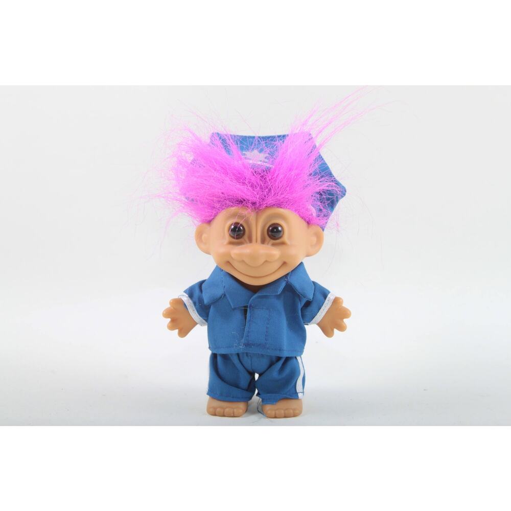 Policeman Troll Doll Russ Norfin Vintage Toy Plastic Pink Hair Brown Eyes